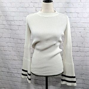 Solution White Knit Ribbed Bell Sleeve Sweater